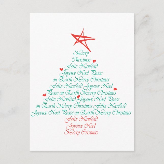 Multilingual Merry Christmas! Holiday Postcard (Front)