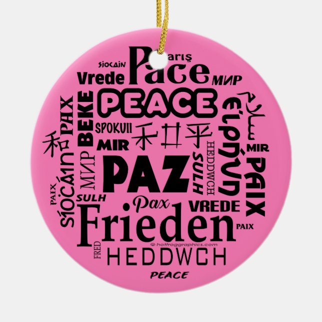 Multilingual peace Christmas decoration pink 3 (Front)
