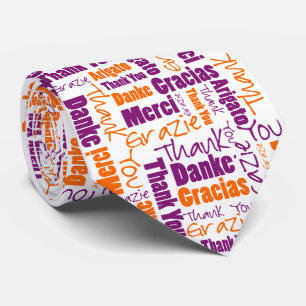 Multilingual Purple Orange Thank You Typography Tie