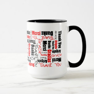 Multilingual Red Black Thank You Typography Mug
