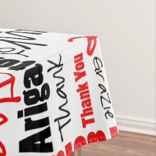 Multilingual Red Black Thank You Typography Tablecloth