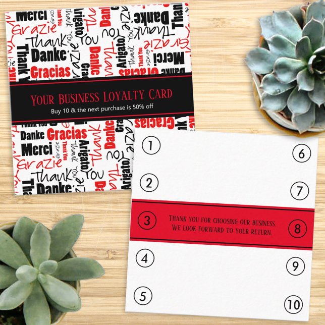 Multilingual Thank You Business Loyalty Punch Square Business Card (Creator Uploaded)