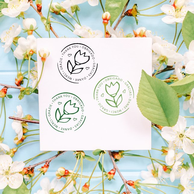 Multilingual Thank You, Small Business Cute Flower Rubber Stamp (Creator Uploaded)