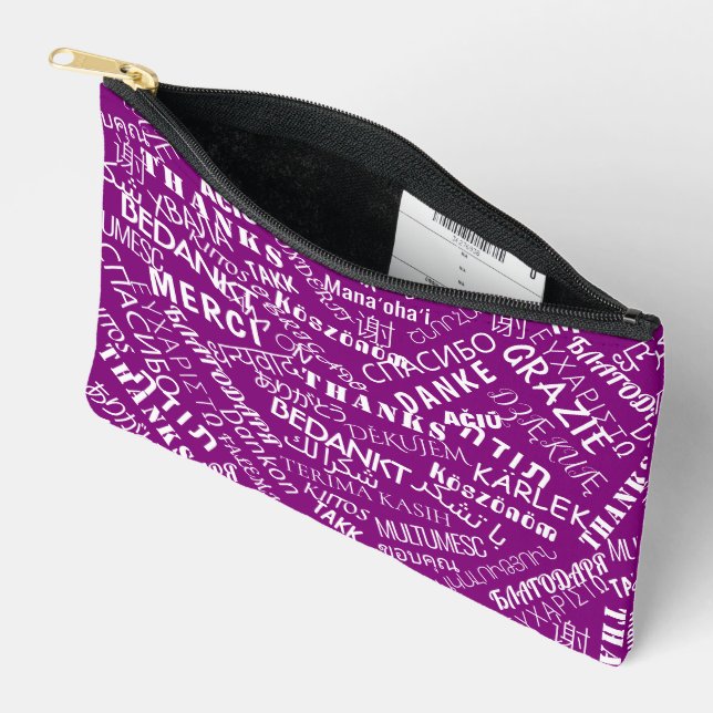Multilingual Thank You Text Custom Colour Accessory Pouch (Open)