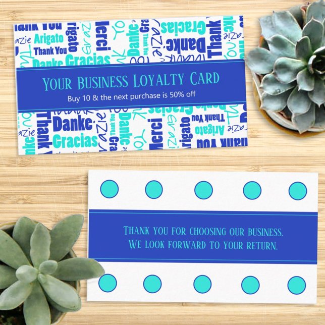 Multilingual Thank You Typography Loyalty Punch Business Card (Creator Uploaded)