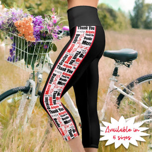 Multilingual Thank You Typography Vertical Stripes Capri Leggings