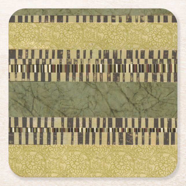 Multipatterned Panel Painting Square Paper Coaster (Front)