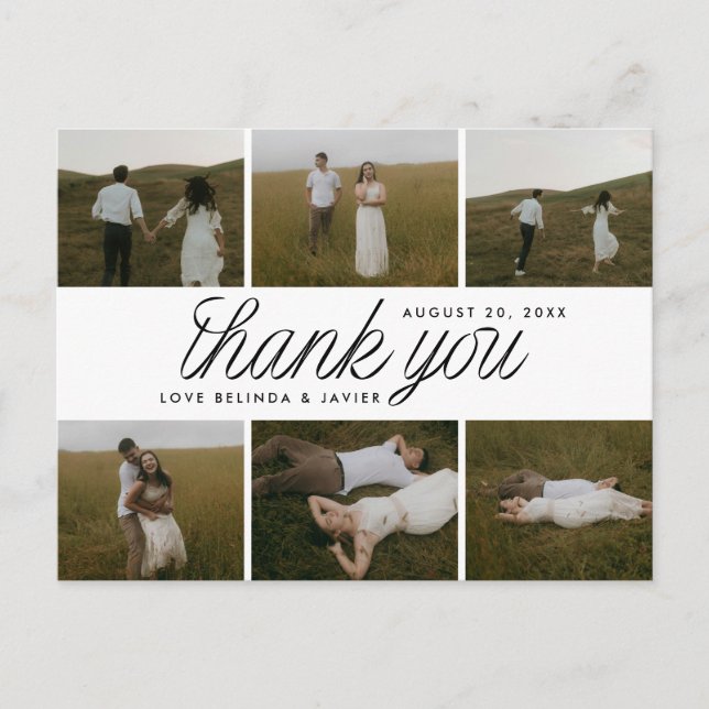 Multiphoto Collage Minimal Wedding Thank You Postcard (Front)