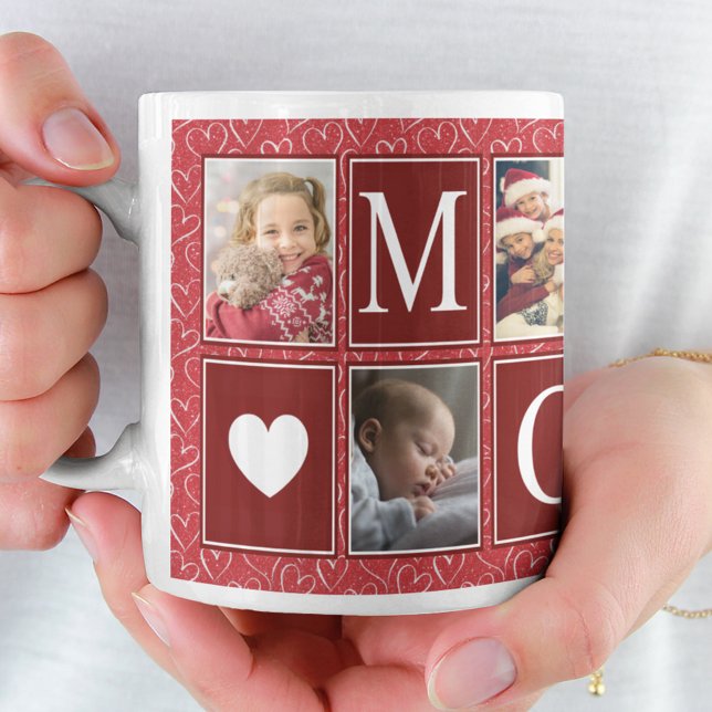 Multiphoto Red Heart Pattern Mommy Photo Coffee Mug (Creator Uploaded)