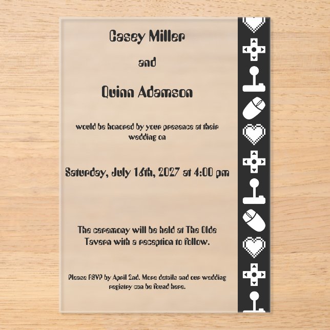 Multiplayer Mode in Black Acrylic Wedding  Invitations (Front)