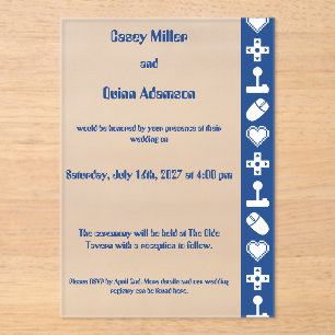 Multiplayer Mode in Blue Acrylic Wedding Invitations
