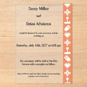 Multiplayer Mode in Coral Acrylic Wedding Invitations