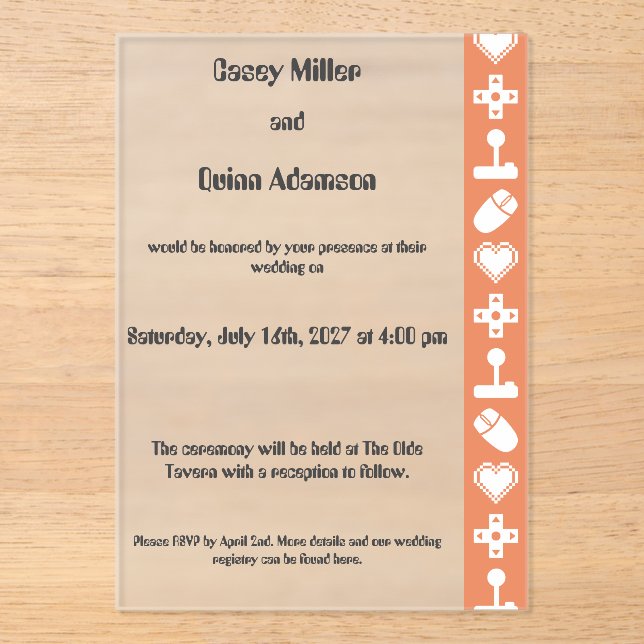 Multiplayer Mode in Coral Acrylic Wedding  Invitations (Front)