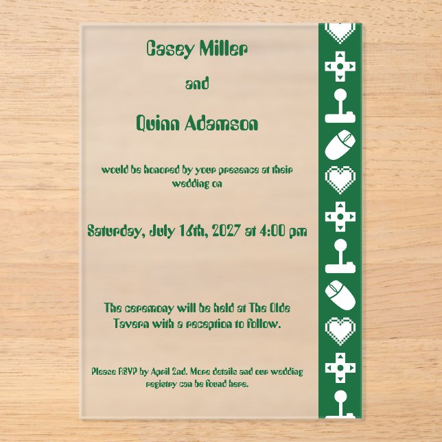 Multiplayer Mode in Green Acrylic Wedding  Invitations (Front)