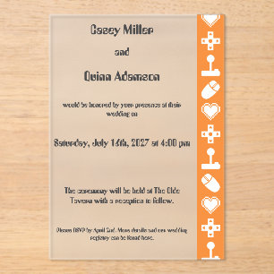 Multiplayer Mode in Orange Acrylic Wedding  Invitations