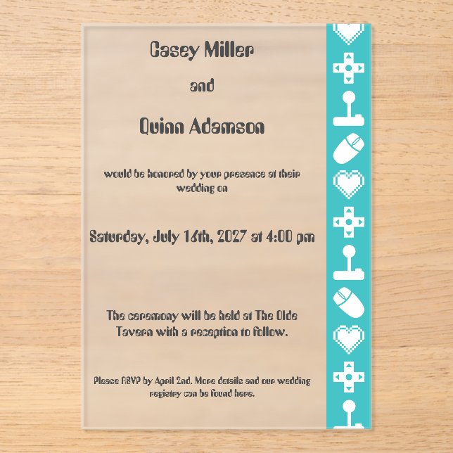 Multiplayer Mode in Turquoise Acrylic Wedding  Invitations (Front)