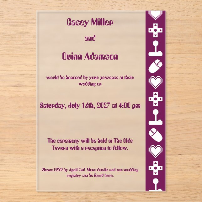 Multiplayer Mode in Wine Acrylic Wedding  Invitations (Front)