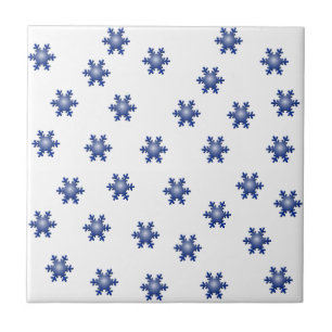 Multiple Blue Snowflake Starburst Greeting Ceramic Tile