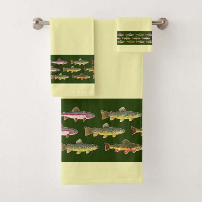 Multiple Brook Rainbow and Brown Trout Bath Towel Set (Insitu)