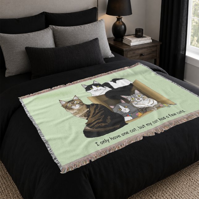 Multiple Cat Households Green Funny Throw Blanket (Creator Uploaded)