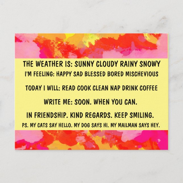 MULTIPLE CHOICE FUNNY "BUSY PERSON" POSTCARD (Front)