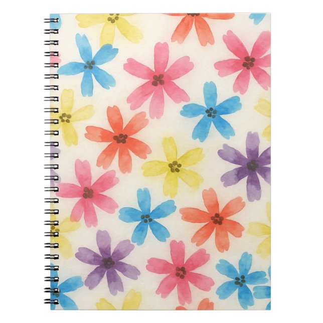 Multiple Coloured Flowers Watercolor  Notebook (Front)