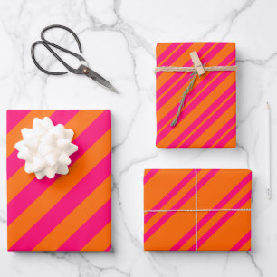 Multiple Diag Stripes DIY Colours Ras Pink  Orange Wrapping Paper Sheet