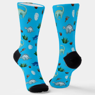 Multiple Dinosaur Species in Turquoise Background Socks