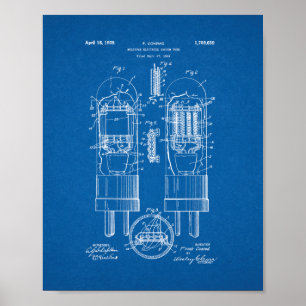 Multiple-electrode Vacuum Tube Patent - Blueprint Poster
