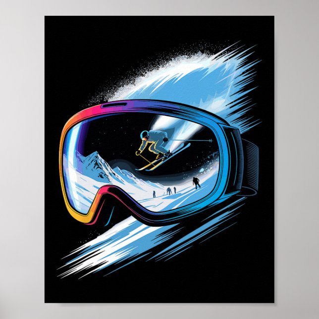 Multiple Exposure Art Skiing Mountain Ski Snow Win Poster (Front)
