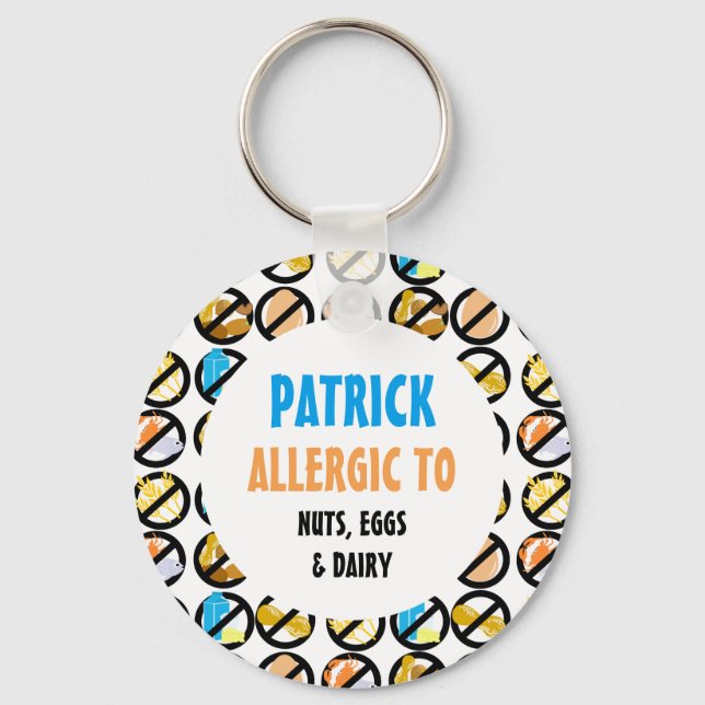 Multiple Food Allergies Personalized Kids Key Ring (Front)
