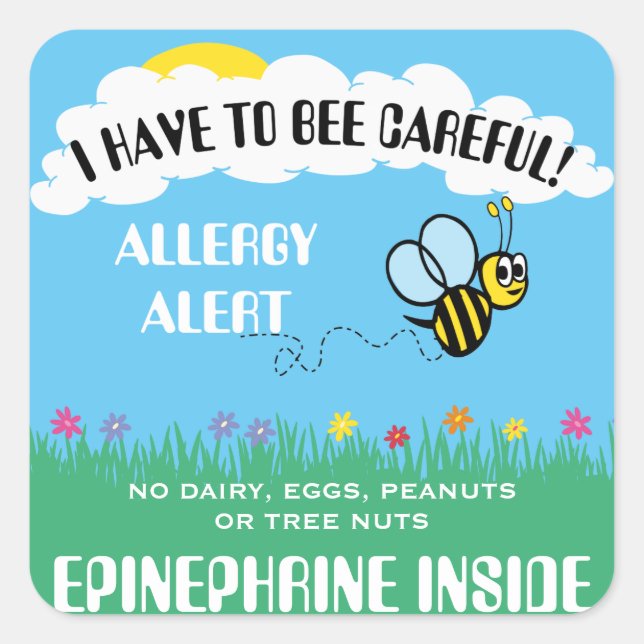 Multiple Food Allergy Alert Bumble Bee Stickers (Front)