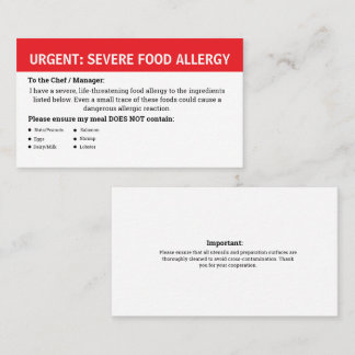 Multiple Food Allergy Alert Business Card