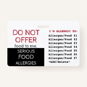 Multiple Food Allergy Alert Label ID Badge