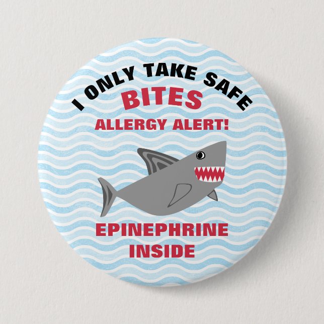 Multiple Food Allergy Alert Shark Button (Front)