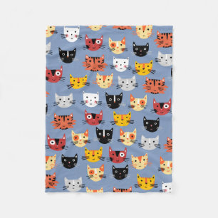 Multiple Fun Kitty Cats Pattern Blue Fleece Blanket