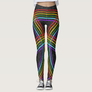 Multiple Glitter Rainbows, Shiny Black, LGBT Pride Leggings