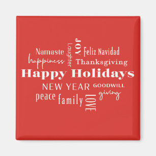 Multiple Greetings Holiday Red Magnet