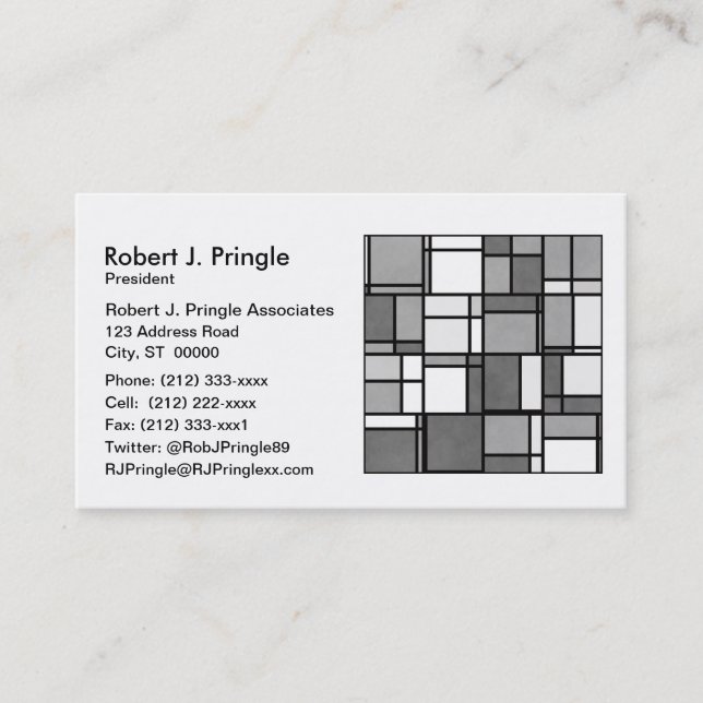 Multiple Grey White Mondrian Inspired Pattern Business Card (Front)