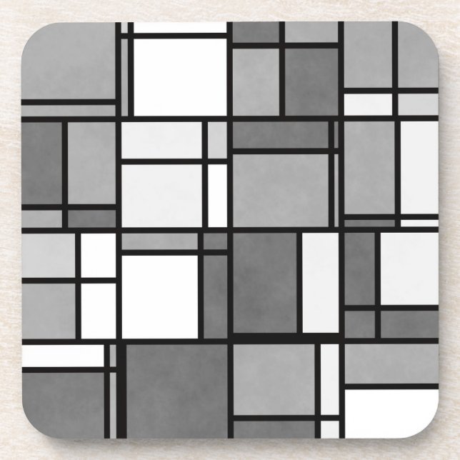 Multiple Grey White Mondrian Inspired Pattern Coaster (Front)