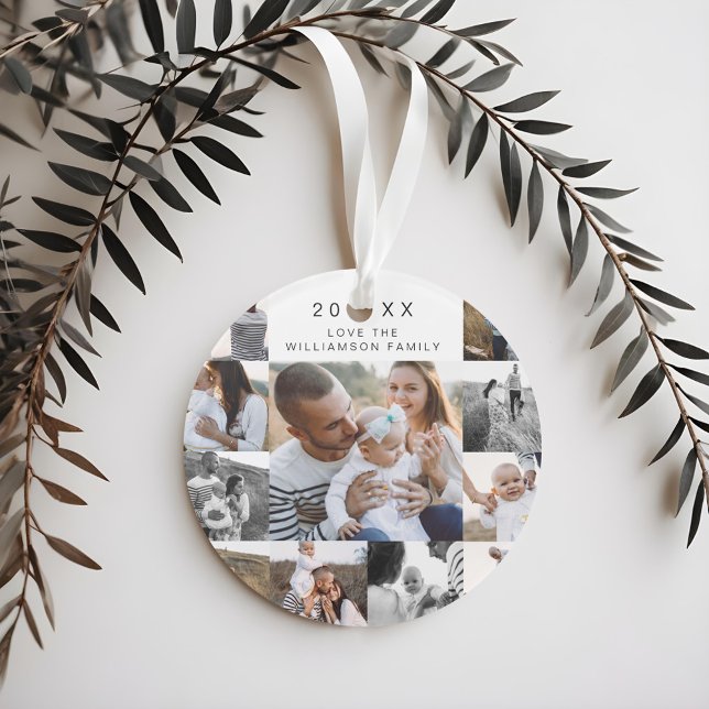 Multiple Grid Photo Collage Black & Gold Pine Ornament (Multiple Grid Photo Collage Black & Gold Pine Ornament)