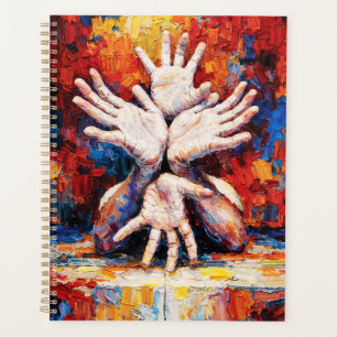 Multiple Hands Reaching Upward Expressive Abstract Planner