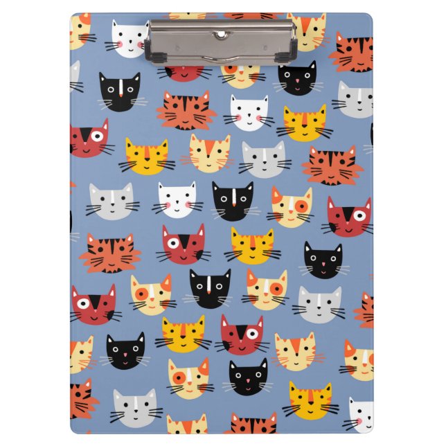 Multiple Kitty Cats Cute Pattern Blue Clipboard (Front)