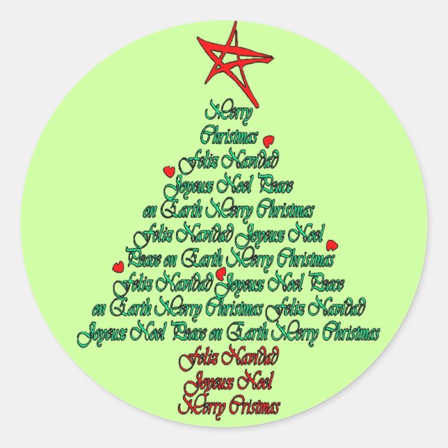 Multiple language christmas tree with star sticker (Front)