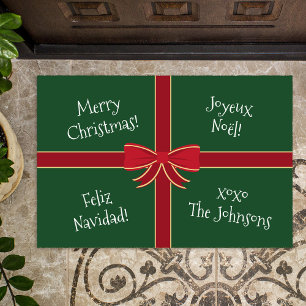 Multiple Language Merry Christmas Red and Green Doormat