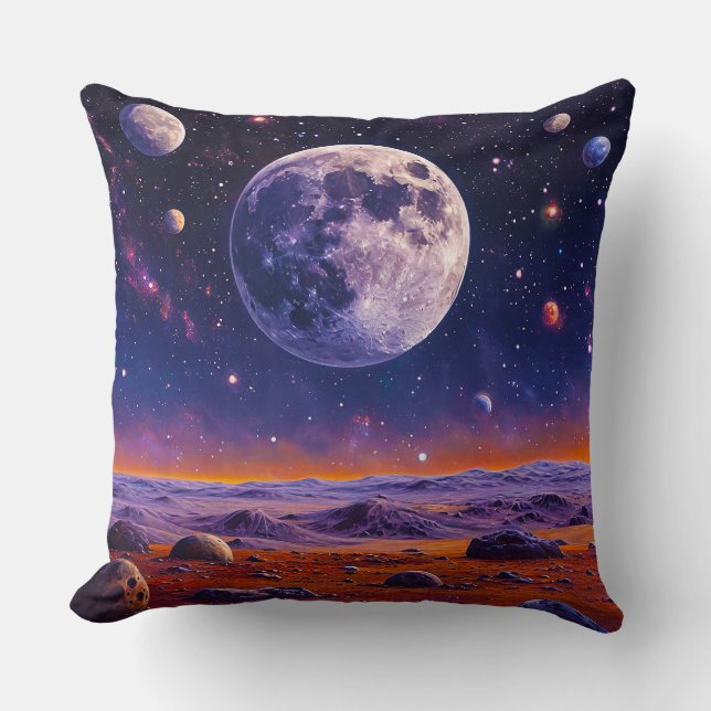 Multiple Moons Above a Martian-like Surface Cushion (Front)