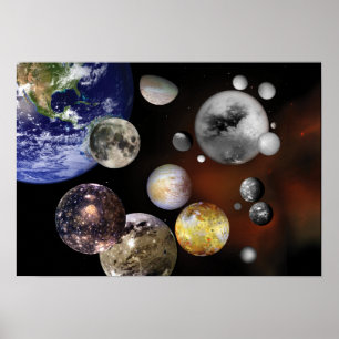 Multiple Moons Space Art NASA Poster