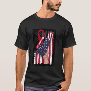 Multiple Myeloma Awareness Ribbon American Flag Su T-Shirt