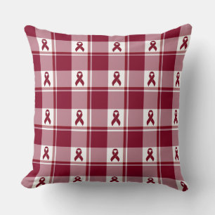 Multiple Myeloma Cancer Awareness Plaid Burgundy Cushion
