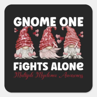 Multiple Myeloma Cancer Burgundy Ribbon Gnome Square Sticker